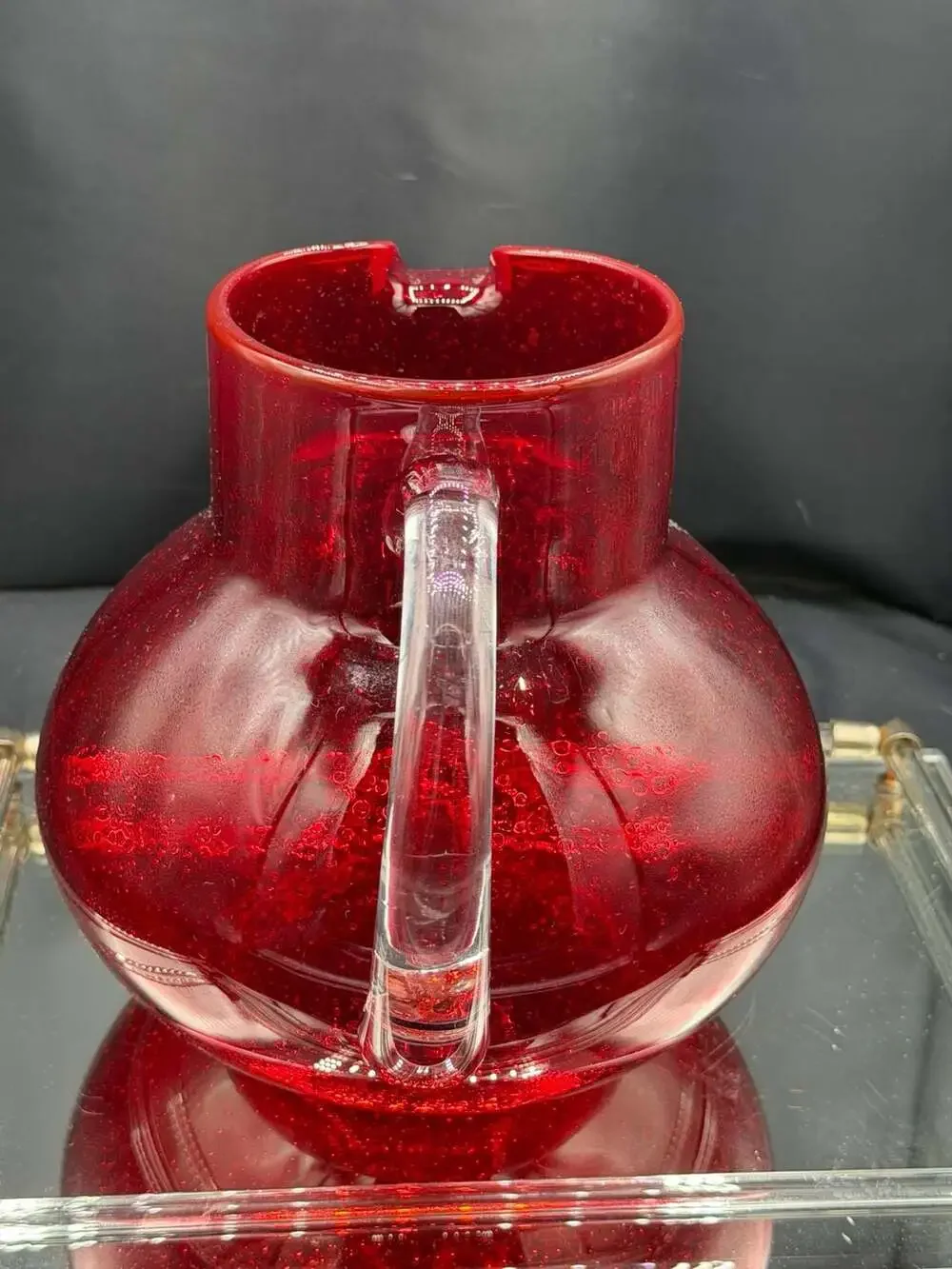 Artland Iris Ruby Red Bubble Glass Hand-Blown Pitcher